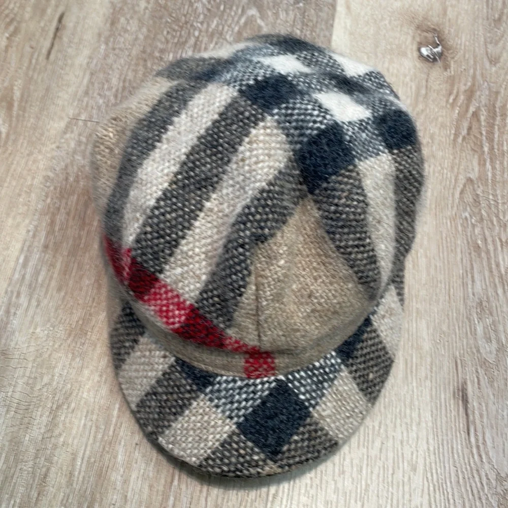 Burberry Beige Black and Red Check Wool Newsboy Cap